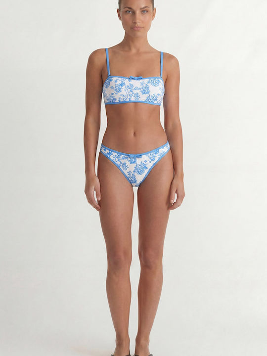 Bikinioberteil Mit Polsterung Blumen Blau