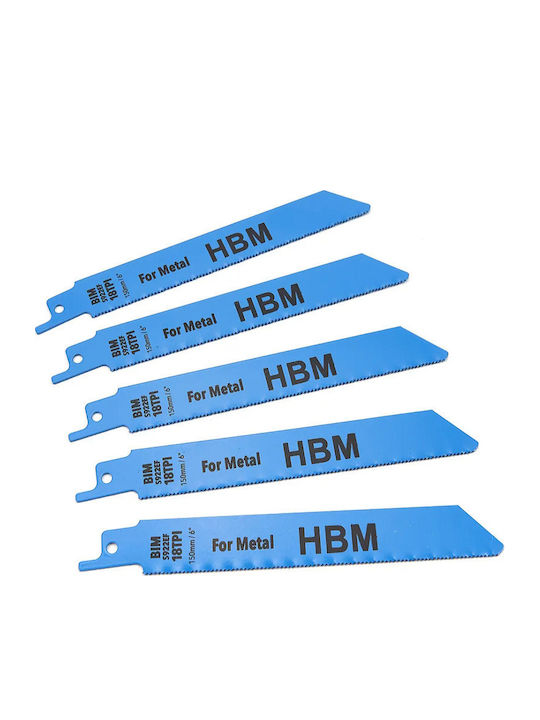 Set Of Metal Jig Saw Blades 150mm 18 Tpi Hbm 5 Pieces