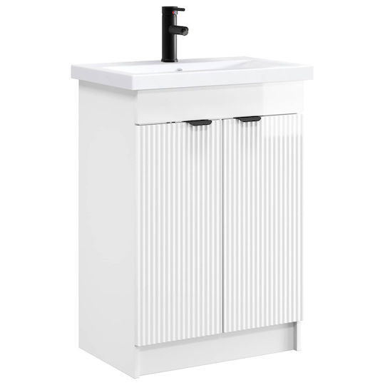 vidaXL Badezimmer Waschtisch-Einheit mit Waschbecken M56xB37,5xH81cm Weiß