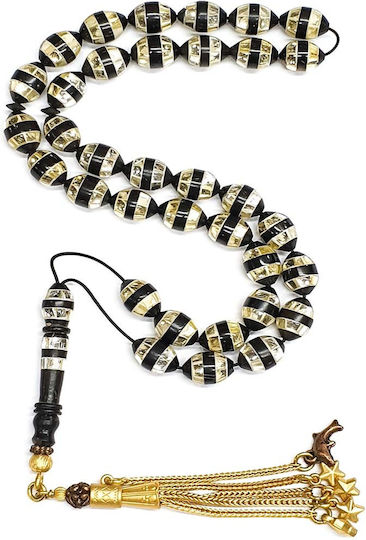 Roloi Komboloi Worry Beads with 33 Beads Made of Ebony Length 43cm Multicolour