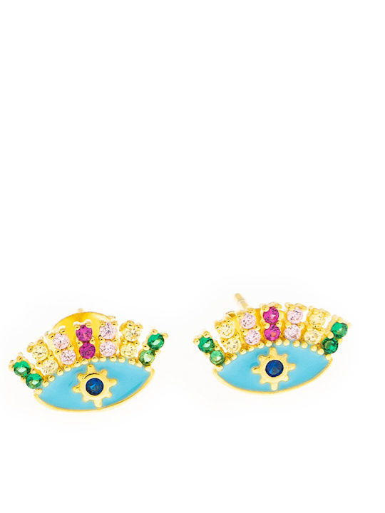Stud Earrings Made of Silver Gold Plated with Light Blue Stones