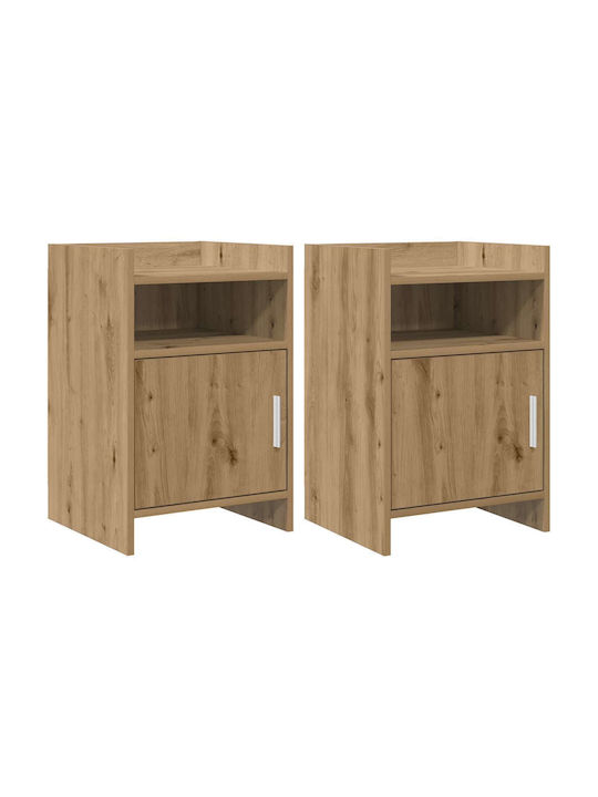 Metal Bedside Tables With Brown Glass Surface 2 Pieces 40x36x60cm