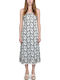 Sommer Midi Damenkleid Weiß- Grün S26A8028-Weiß