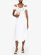 Midi Dress for Wedding and Christening Satin White