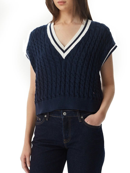 Winter Women's Cotton Sleeveless Tunic with V-Neck Dark Navy