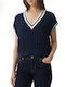 Winter Women's Cotton Sleeveless Tunic with V-Neck Dark Navy