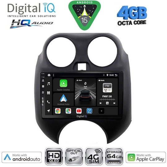 Digital IQ Ηχοσύστημα Αυτοκινήτου για Nissan Micra 2010-2014 (Bluetooth/USB/WiFi/GPS/Apple-Carplay/Android-Auto) με Οθόνη Αφής 9"