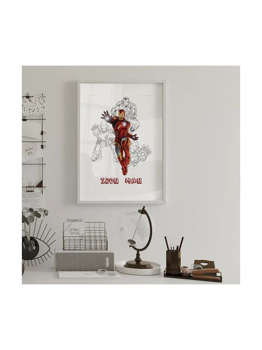 Comic Poster Iron Man Cm032 40cm X 50cm Κορνίζα Καφέ Ξύλου