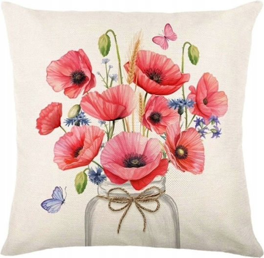 ecarla Μαξιλαροθήκη Poppy Bouquet 45x45εκ.