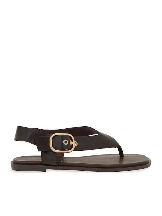 Leather Women's Flat Sandals Brown