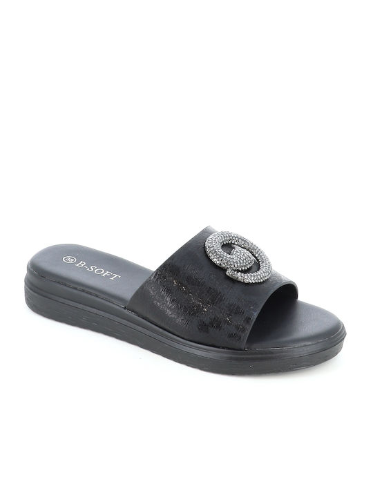 B-Soft Γυναικεία Σανδάλια Flatforms Μαύρα