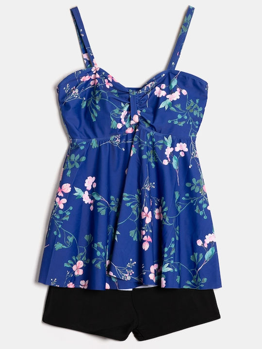 Plus Size Σετ Μαγιό Tankini Μπλε Φλοραλ Μέγεθος 2xl Μπλε Σκούρο