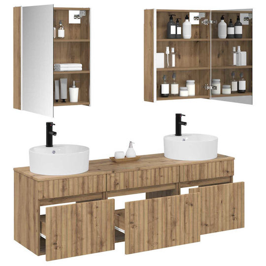 vidaXL Badezimmer Waschtisch-Einheit mit Licht 53x15.5x70cm Eiche