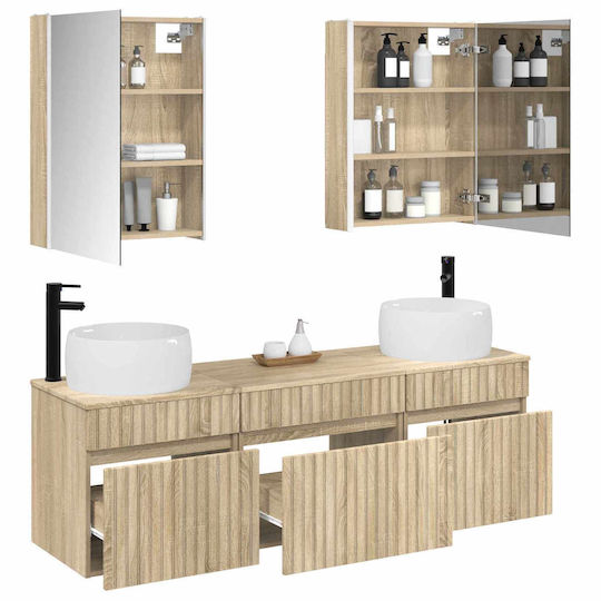 vidaXL Badezimmer Waschtisch-Einheit mit Licht 53x12.8Tiefe x70cm Sonoma Eiche