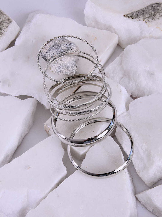Celestino Σετ 8 Βραχιόλια Cuff Ασημί