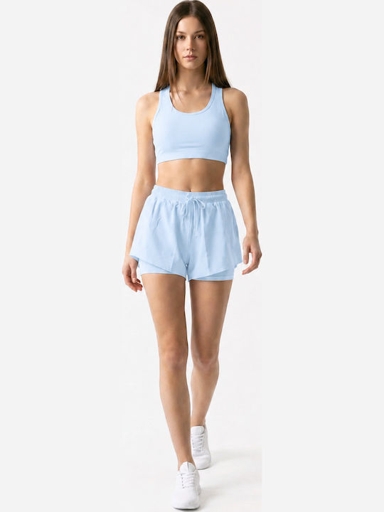 Pink & Sky Damen-Set mit Hohe Taille Aktivbekleidung Shorts Hellblau