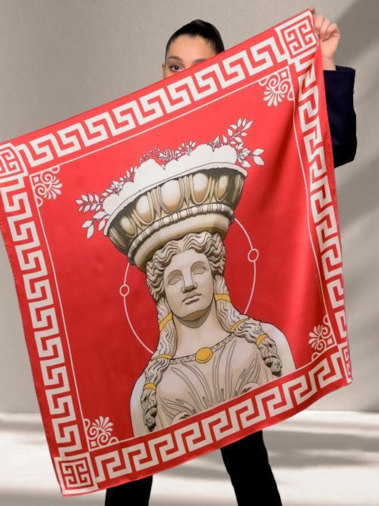 Kalfas Luxury Silk Τετράγωνο Ολομέταξο Μαντήλι Γυναικείο Μεταξωτό Φουλάρι Κόκκινο