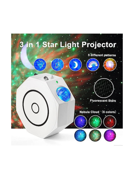 Led Παιδικό Φωτιστικό Projector Moon με Προβολή Αστεριών Λευκό 14x14x5.5εκ.