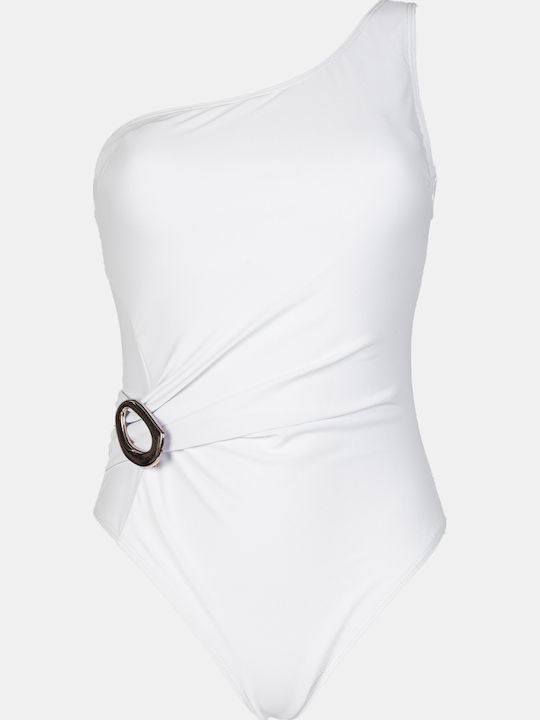 Decoro One Piece Swimsuit with One Shoulder White