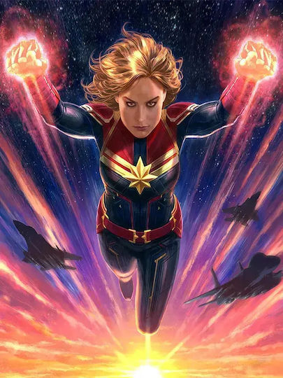 Poster Captain Marvel Mv034 40cm X 50cm Κορνίζα Καφέ Ξύλου