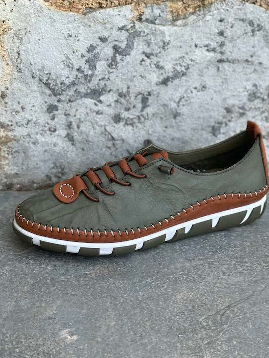 Leather Women's Moccasins in Khaki Colour