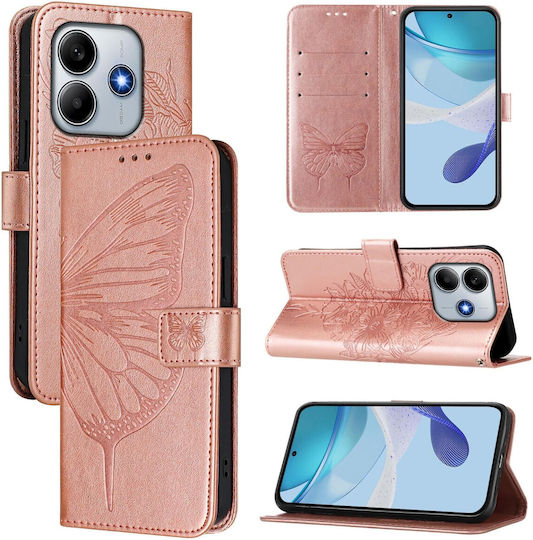 Tel1 Xiaomi Poco M7 Pro Geprägte Schmetterling Handyhülle Buch Rosa