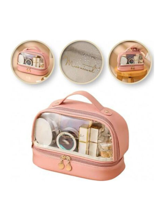 Ecarla Two-level Fabric Makeup Bag Window Pink Ks115r