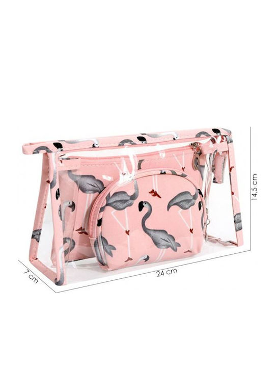 Ecarla Set 3 Nesesere Cosmetice Roz Gri Flamingo Ks65wz1