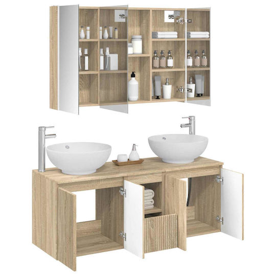 vidaXL Vanity Unit with Sink & Mirror with Light Sonoma