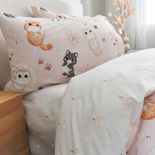 Vesta Home Сет Единични Памучни Спални Комплекти Kitty Розови - Лилави 175x255см 3 Бройки