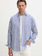 Long Sleeve Denim Shirt in Regular Fit Striped White/Blue