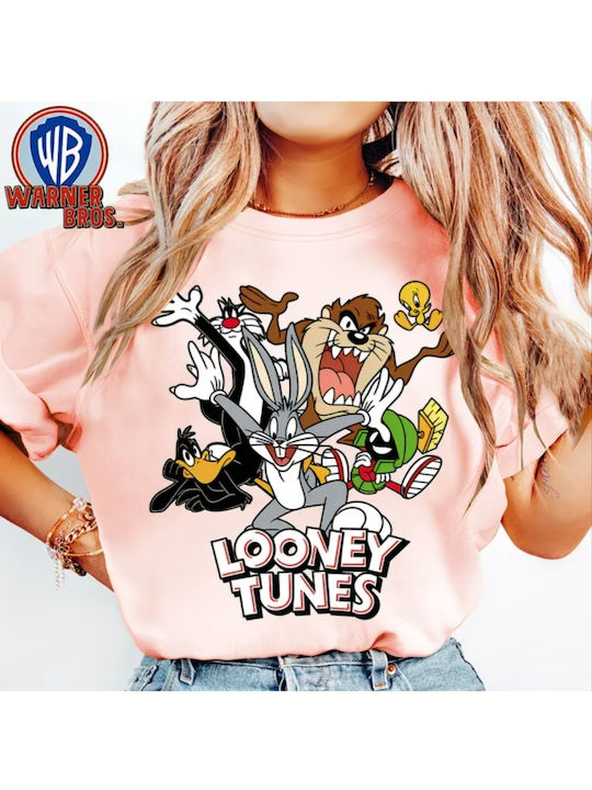 Kurzärmelige Bedruckte Bluse Looney Tunes Hellrosa