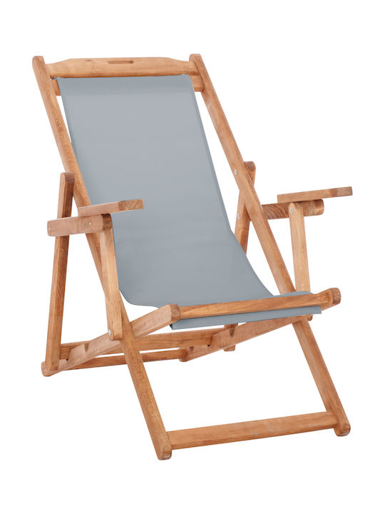 Sezlong Limnos Wooden With Arms & Gray Fabric 6...