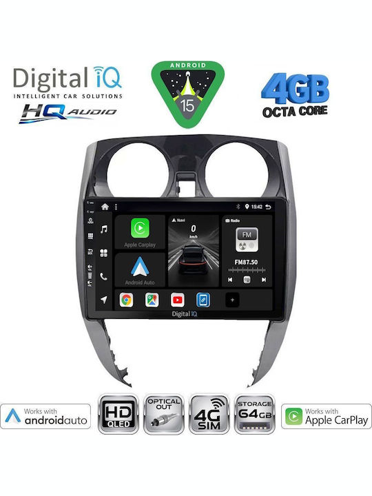 Digital IQ Car Audio System for Nissan Note 2012-2020 Bluetooth USB WiFi GPS Apple CarPlay Android Auto with 10" Touch Screen