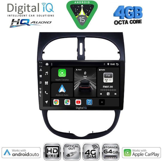 Digital IQ Car Audio System for Peugeot 206 1998-2006 Bluetooth USB WiFi GPS Apple CarPlay Android Auto with 9" Touch Screen