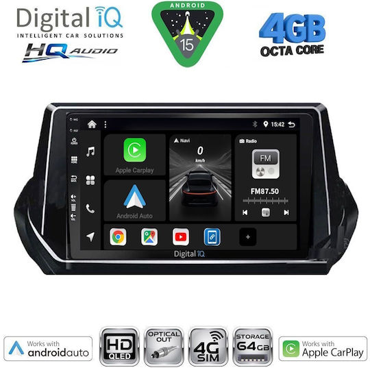 Digital IQ Car Audio System for Peugeot 208 2008 (Bluetooth/USB/WiFi/GPS/Apple CarPlay/Android Auto) with 9" Touch Screen