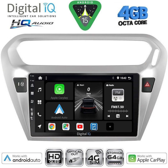 Digital IQ Car Audio System for Peugeot 301 Citroen C-Elysee 2013 Bluetooth USB WiFi GPS Apple CarPlay Android Auto with 9" Touch Screen