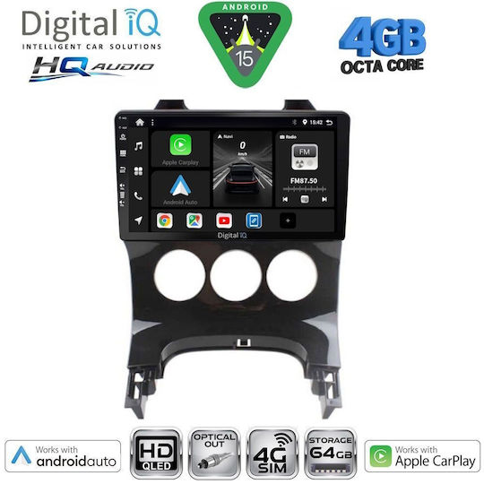 Digital IQ Ηχοσύστημα Αυτοκινήτου για Peugeot 3008 2008-2016 με A/C (Bluetooth/USB/WiFi/GPS/Apple-Carplay/Android-Auto) με Οθόνη Αφής 9"