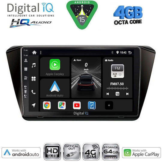 Digital IQ Ηχοσύστημα Αυτοκινήτου για Skoda Superb 2015-2023 με Clima (Bluetooth/USB/WiFi/GPS/Apple-Carplay/Android-Auto) με Οθόνη Αφής 10"