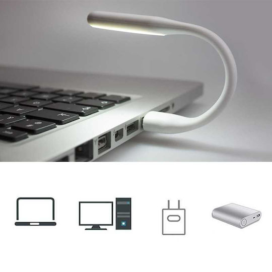 Lampă Led Mini Portabilă 1.2w Braț Flexibil Alimentare Usb Albă 16 Cm