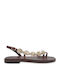 Leather Women's Flat Sandals Brown