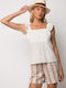 Damen Bluse Baumwolle mit Spaghetti-Träger Weiß