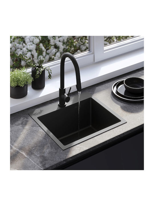 Rea Drop-In Kitchen Sink Inox Satin 45Lx50Wcm Black