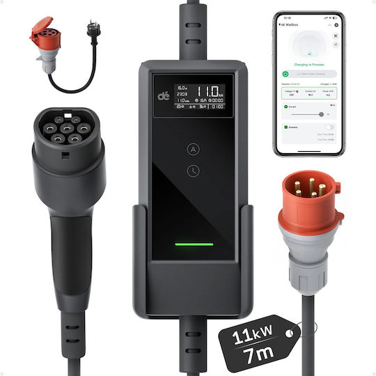 Portable Charging Station 11kW with Built-in Cable Type 2
