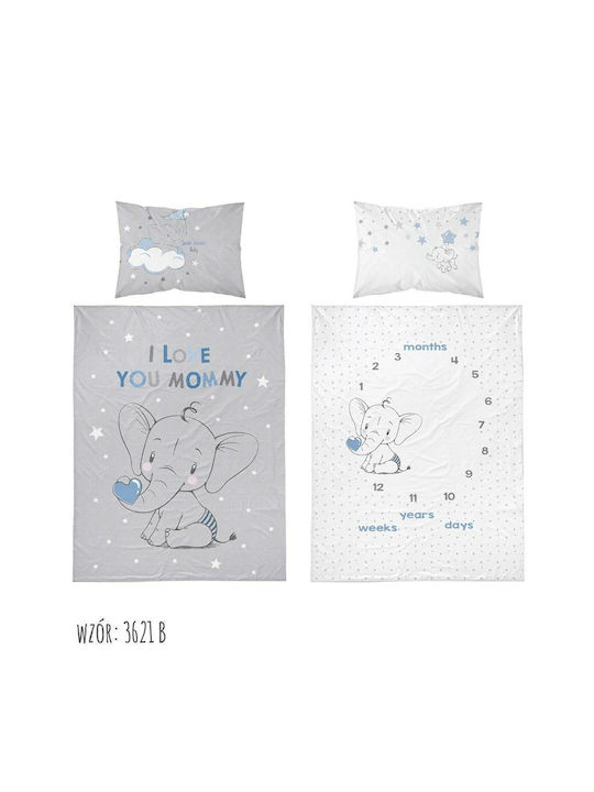 Detexpol Set Cearceaf Pentru Bebeluş Cu Faţă De Pernă Albastru Gri 90x120cm