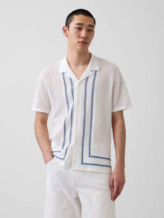Κοντομάνικο Βαμβακερό Πουκάμισο Ριγέ Off White