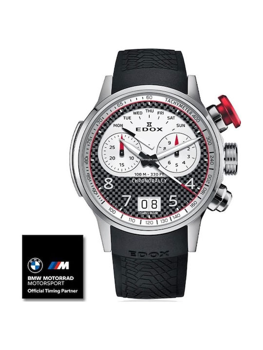 Edox Chronorally Men's Watch 45mm Chronograph Battery with Black Rubber Strap