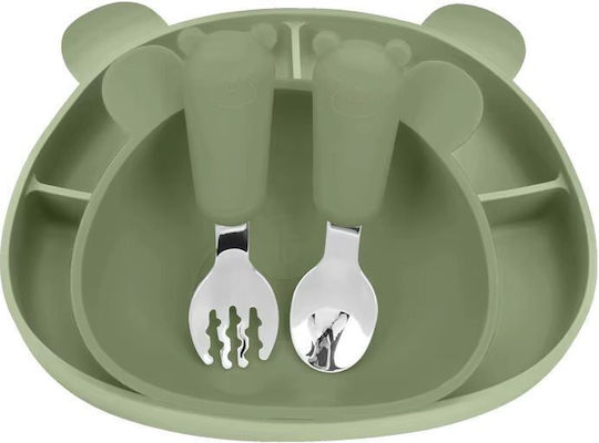 Baby Donkey Feeding Set Made of Silicone with Anti-Slip Base Green 4pcs