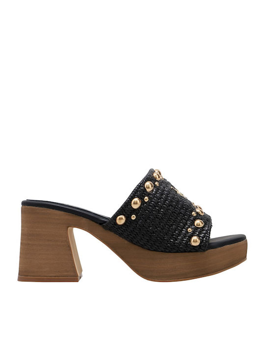 Mules with Chunky High Heel in Black Colour
