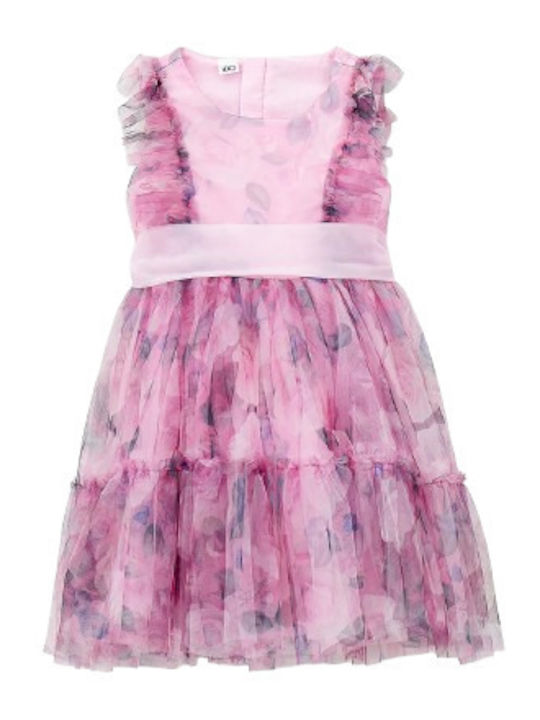 Mädchenkleid Ärmellos Tüll Blumen Set mit Zubehör Rosa